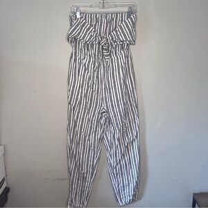 Aerie Strapless Striped Jumpsuit Tie Front Smocked size S
